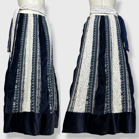 Vintage Chessa Davis Skirt Patchwork Stripes Velvet Lace Tapestry Belt Hippie - Picture 2 of 16